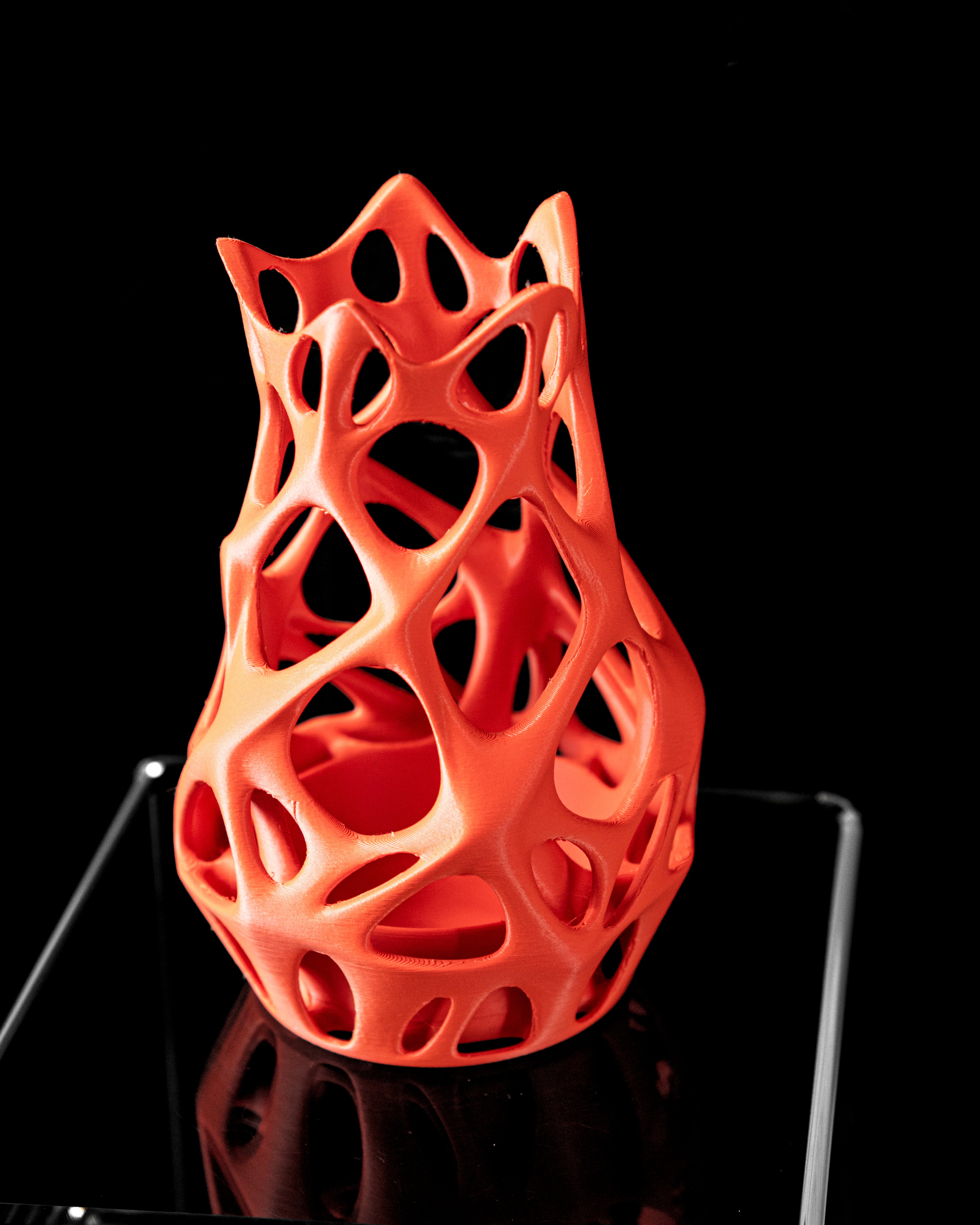 3D Printed Red Sculptural Vase – Organic Openwork Design – Handmade Decor