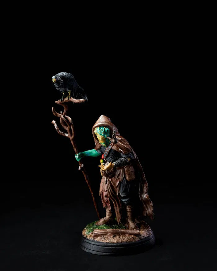 BuildInk 3D Printed Lizardfolk Druid Miniature – 75mm Resin Fantasy Model – Unpainted Gray