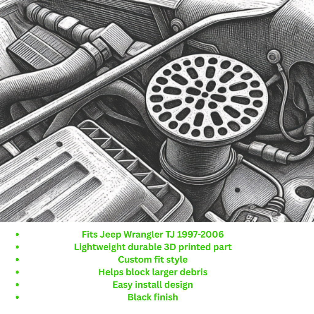 97-06 Jeep Wrangler TJ Air Intake Cone Debris Filter Screen Black