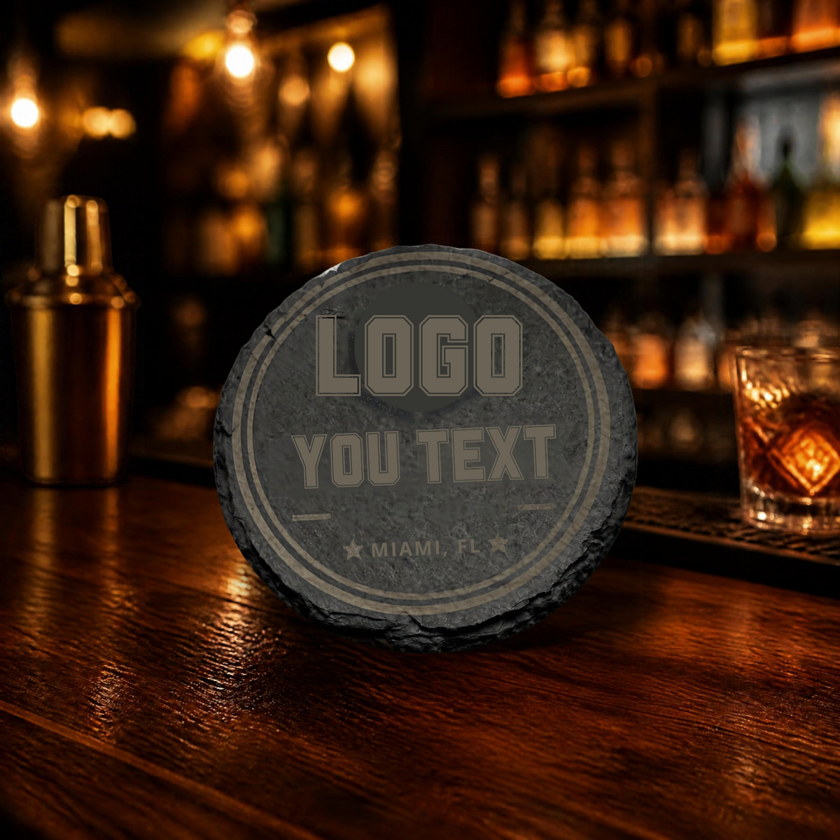 Custom Engraved Slate Coasters – Personalized Business Logo, Round or Square