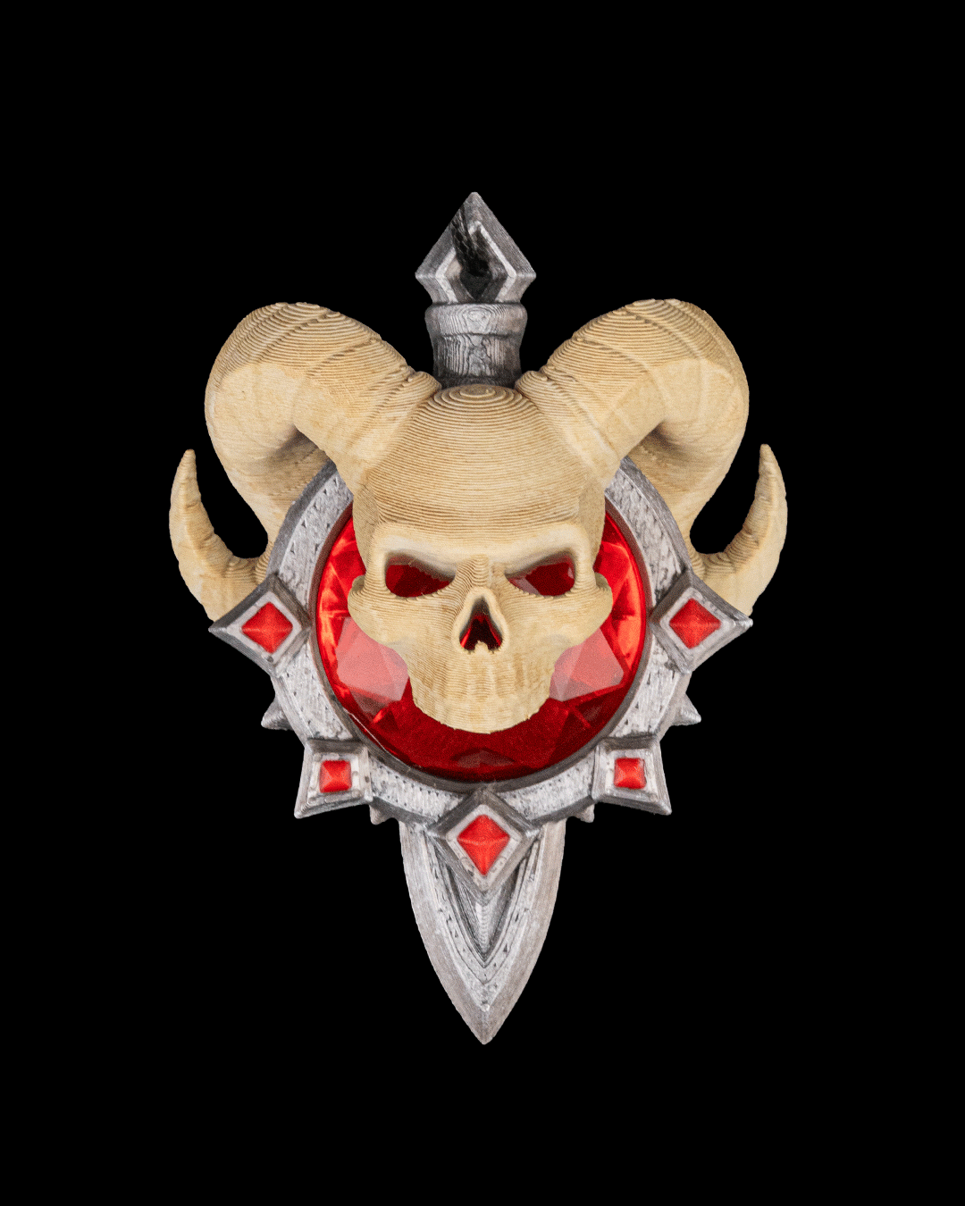 Demonic Skull Pendant Necklace – 3D Printed Gothic Fantasy Jewelry with Red Gem