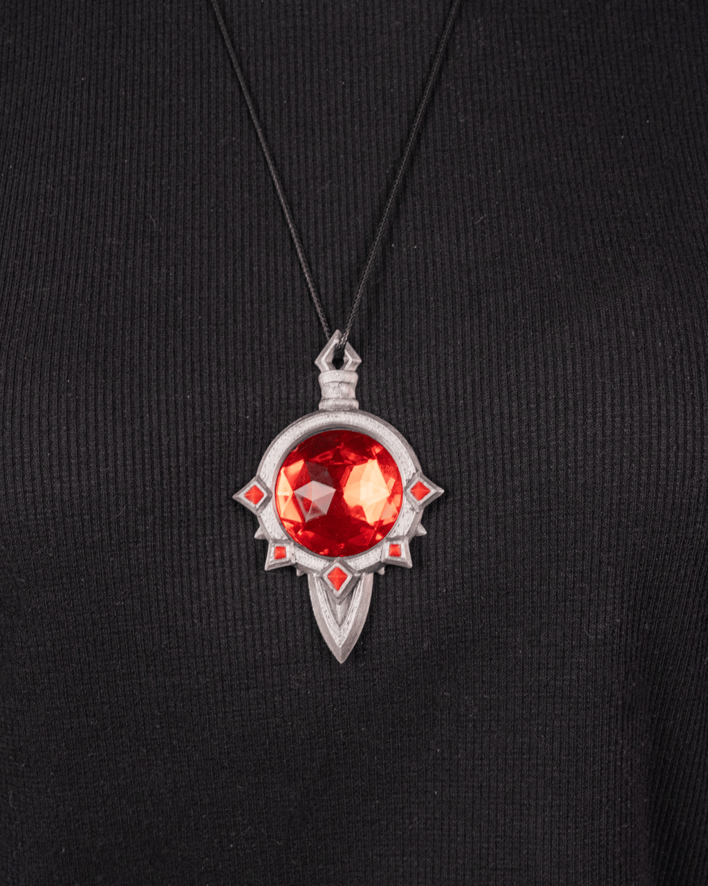Demonic Skull Pendant Necklace – 3D Printed Gothic Fantasy Jewelry with Red Gem