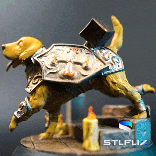 BuildInk 3D Printed Dog Paladin Miniature – 75mm Fantasy Resin Model with Scenic Base – Unpainted Gray for Painting – Tabletop RPG & Collector Display