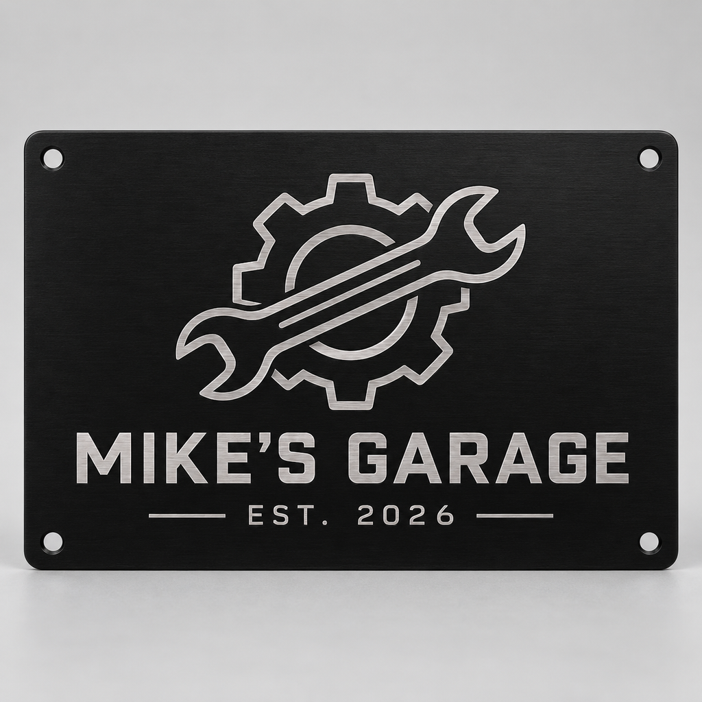 Custom Engraved Aluminum Sign 4x6 – Personalized Business Logo Plaque, Black Metal Name Plate, Office, Garage & Workshop Sign