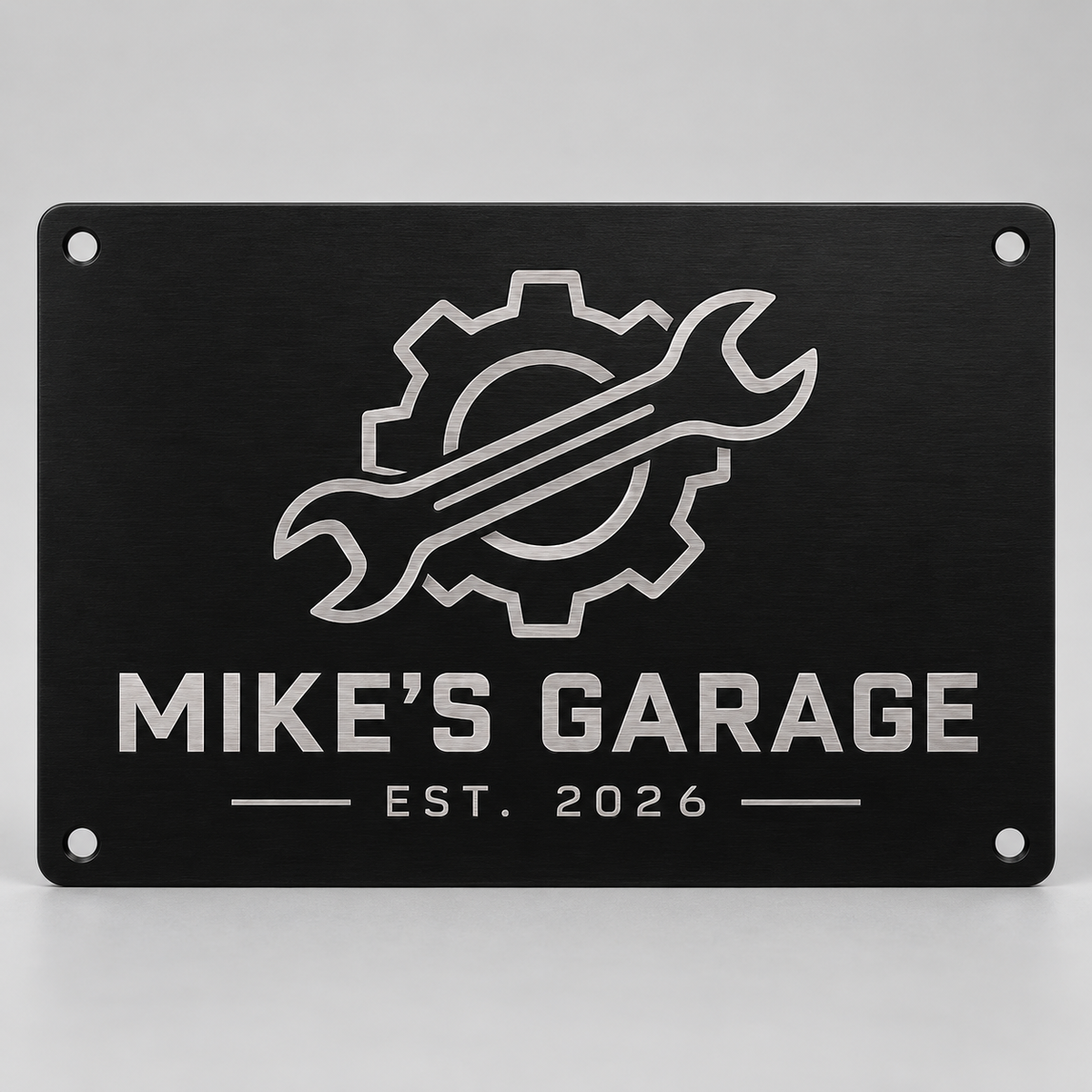 Custom Engraved Aluminum Sign 4x6 – Personalized Business Logo Plaque, Black Metal Name Plate, Office, Garage & Workshop Sign