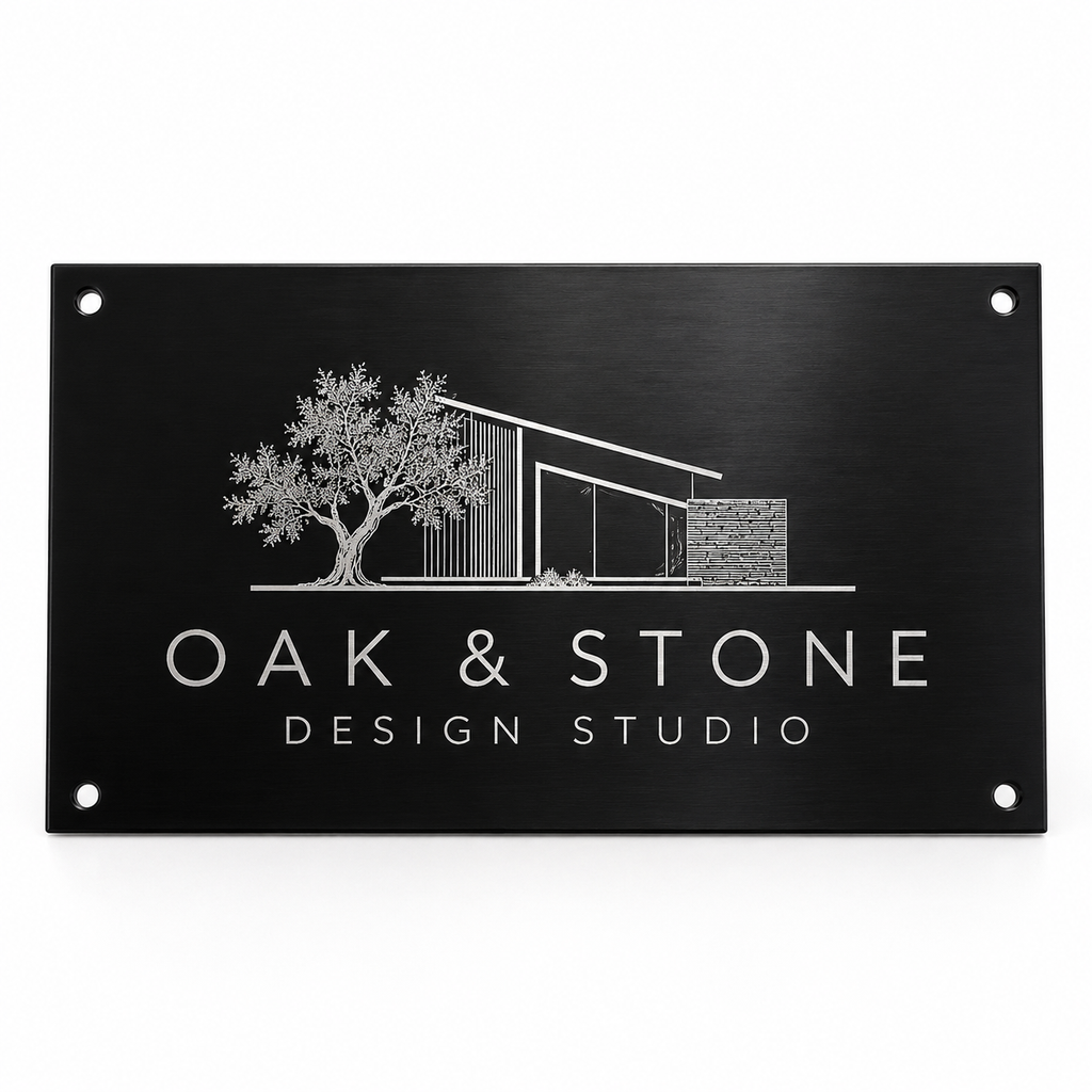 Custom Engraved Aluminum Sign 4x6 – Personalized Business Logo Plaque, Black Metal Name Plate, Office, Garage & Workshop Sign