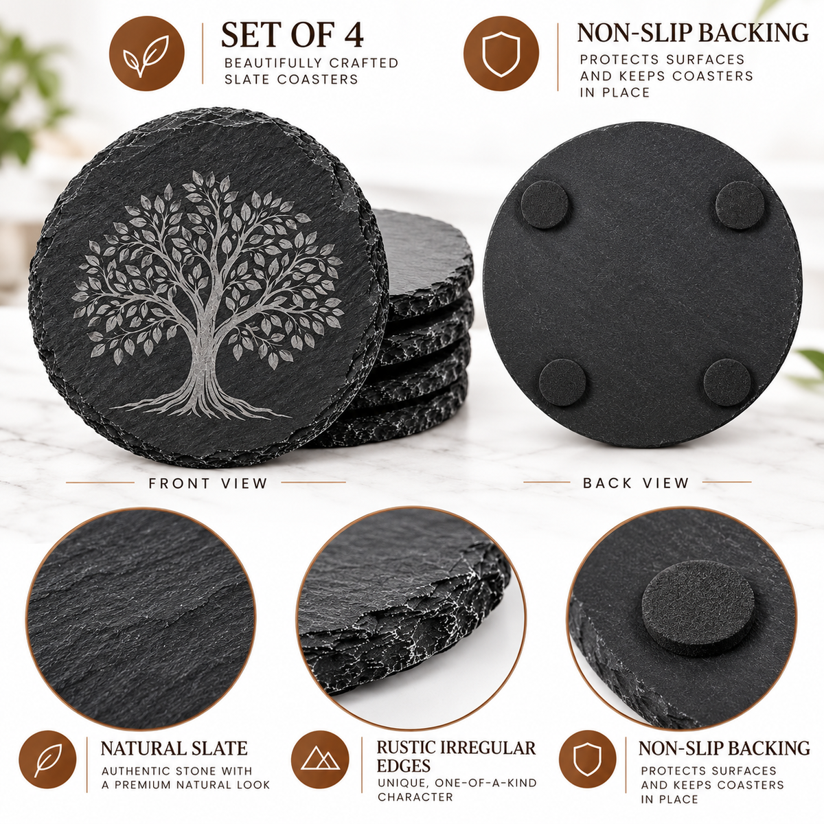 Custom Engraved Slate Coasters – Personalized Business Logo, Round or Square