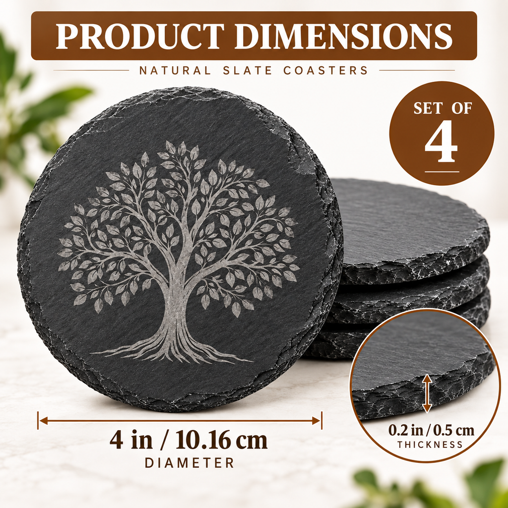 Custom Engraved Slate Coasters – Personalized Business Logo, Round or Square