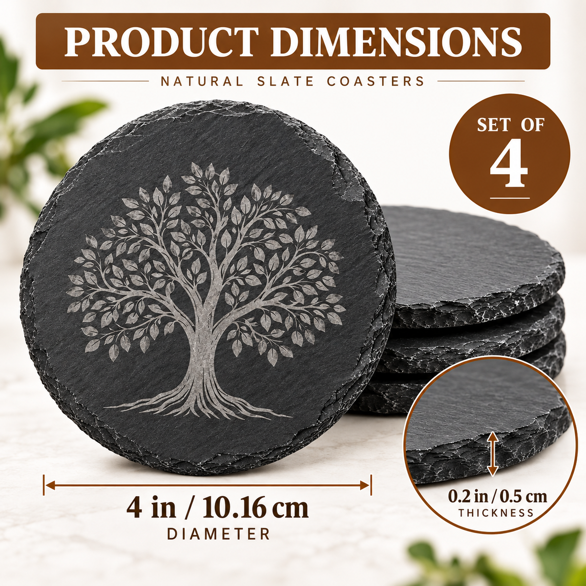 Custom Engraved Slate Coasters – Personalized Business Logo, Round or Square