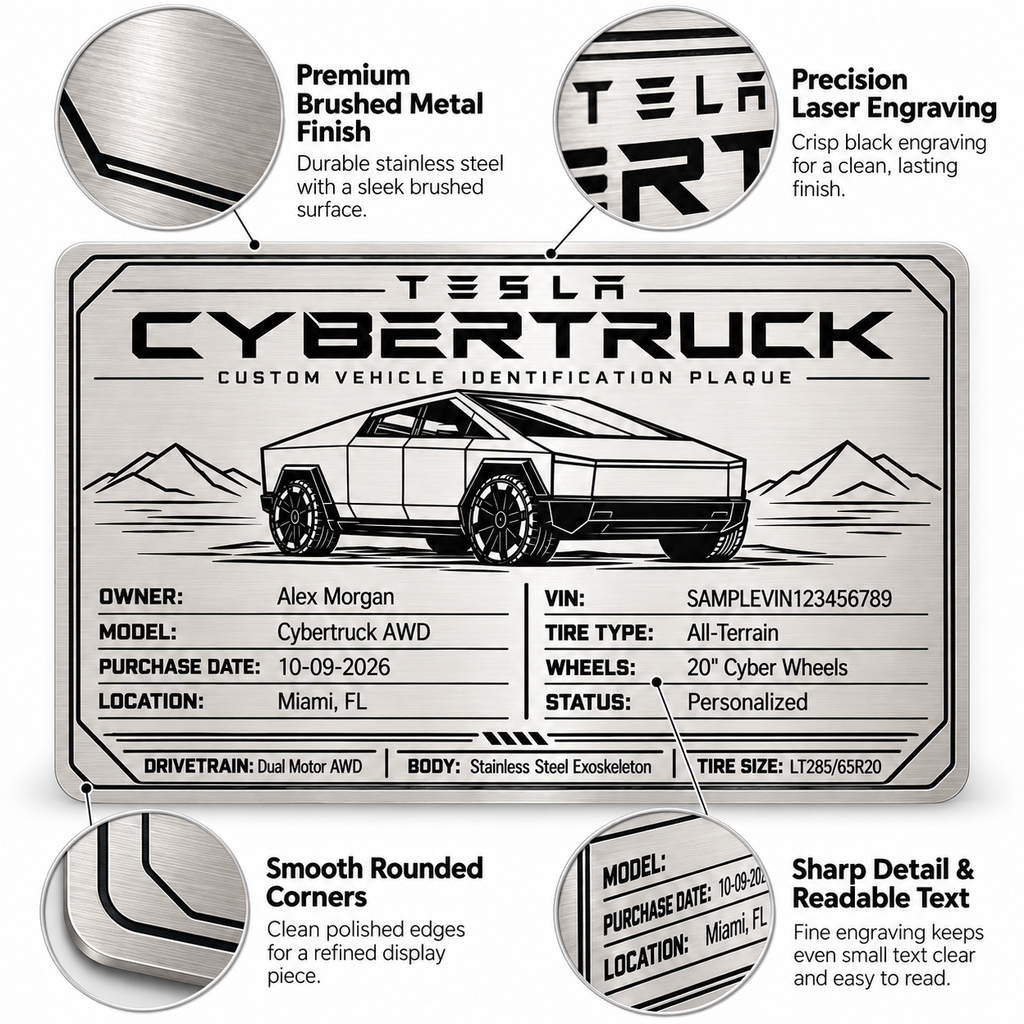 Custom Metal Vehicle ID Plaque - Laser Engraved Stainless Steel
