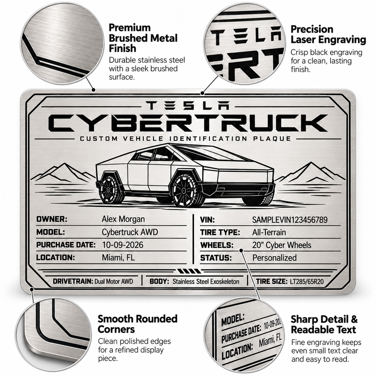 Custom Metal Vehicle ID Plaque - Laser Engraved Stainless Steel