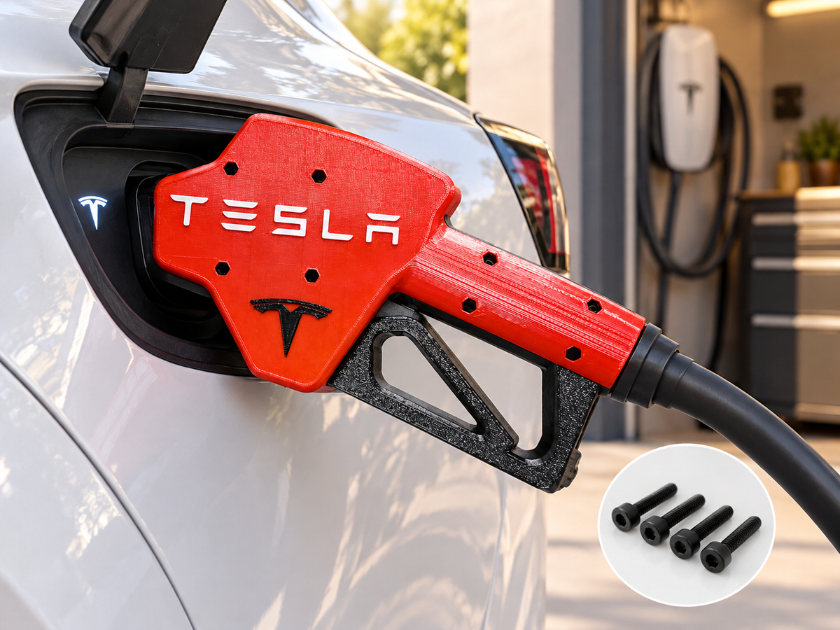 Tesla EV Charger Gas Pump Handle Cover 3D Printed PETG Red Black Accessory