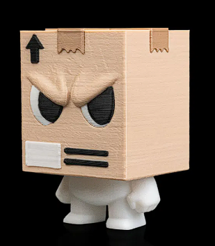 📦 3D Printed Designer Toy: Angry Cardboard Box Figure 😠