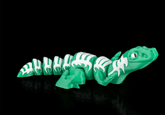 3D Printed Articulated Dinosaur Figure - Collectible Velociraptor Style (Green/White)