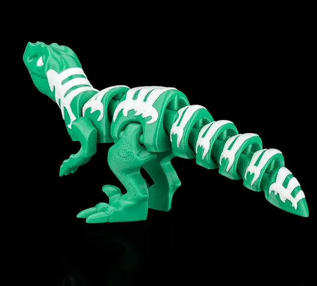 3D Printed Articulated Dinosaur Figure - Collectible Velociraptor Style (Green/White)