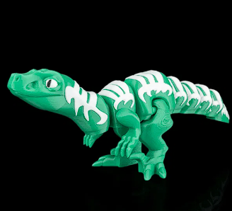 3D Printed Articulated Dinosaur Figure - Collectible Velociraptor Style (Green/White)