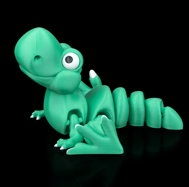 🦖 3D Printed Articulated Dinosaur Toy - Posable Figure (Green & White) 🟢