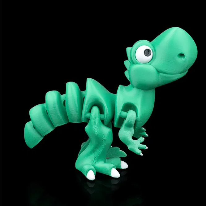 🦖 3D Printed Articulated Dinosaur Toy - Posable Figure (Green & White) 🟢