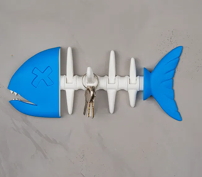 Fish Skeleton Key Holder – 3D Printed Wall Mounted Nautical Key Rack