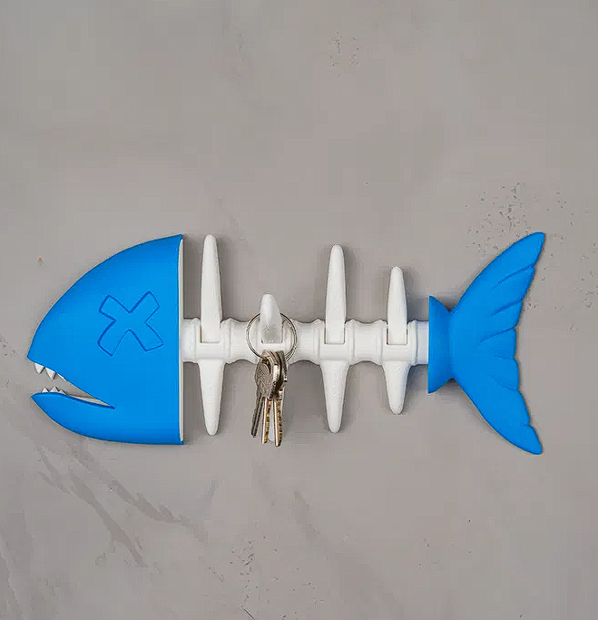 Fish Skeleton Key Holder – 3D Printed Wall Mounted Nautical Key Rack