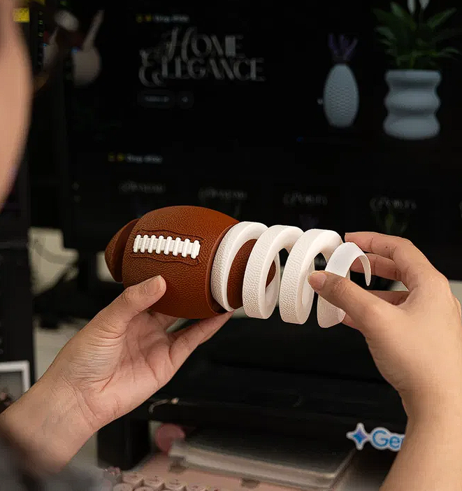 Mini 3D Printed Football Decor – Compact Sports Figurine – 3 in – Desk Display