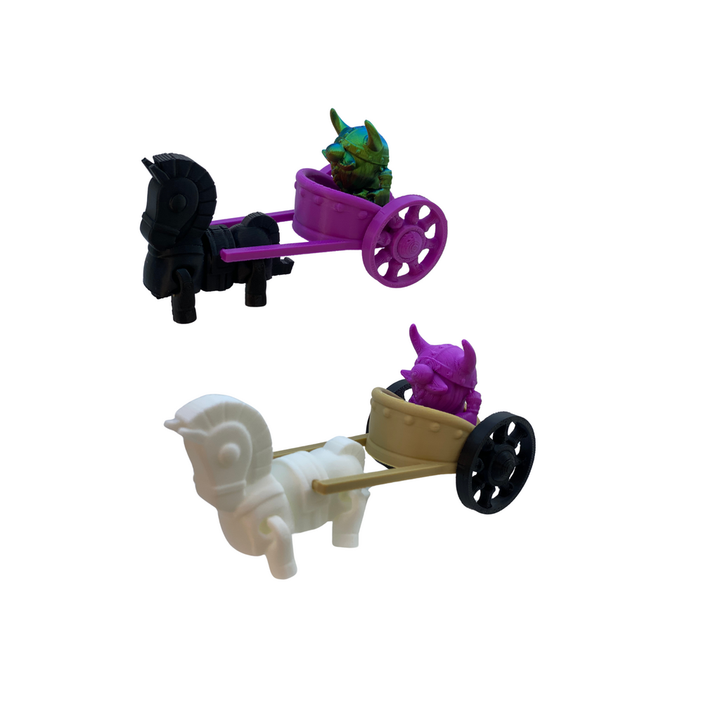 BuildInk Viking Chariot Set – 3D Printed Miniature Toy – Random Color Combo – Includes Viking, Horse & Cart – 1 Set