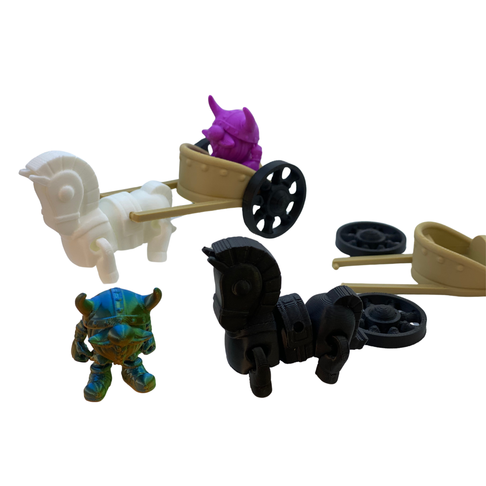 BuildInk Viking Chariot Set – 3D Printed Miniature Toy – Random Color Combo – Includes Viking, Horse & Cart – 1 Set