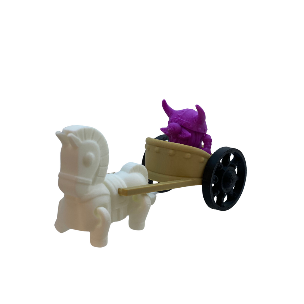 BuildInk Viking Chariot Set – 3D Printed Miniature Toy – Random Color Combo – Includes Viking, Horse & Cart – 1 Set