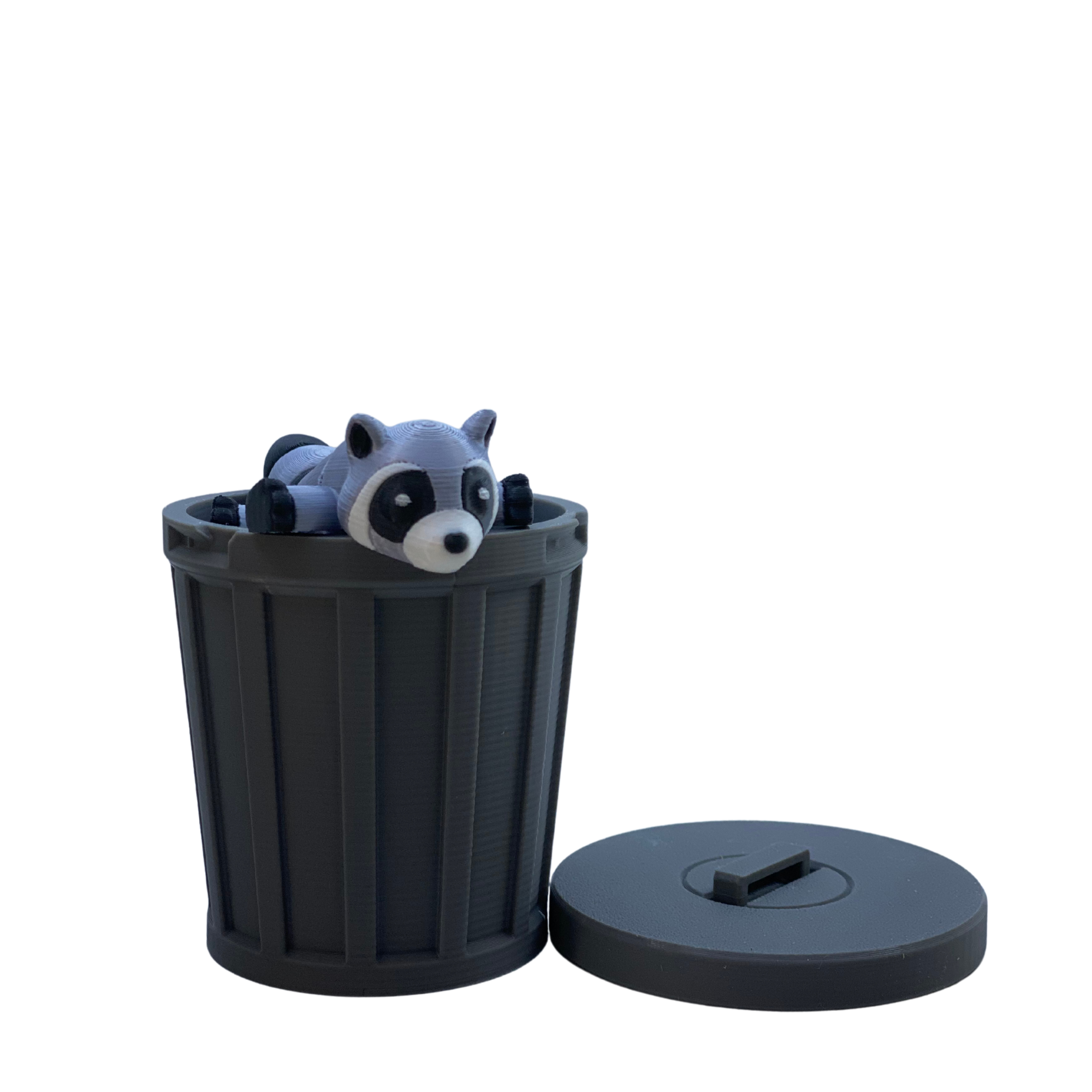 Trash Panda Buddy – Articulated Raccoon Toy with Trash Can – 3D Printed Collectible