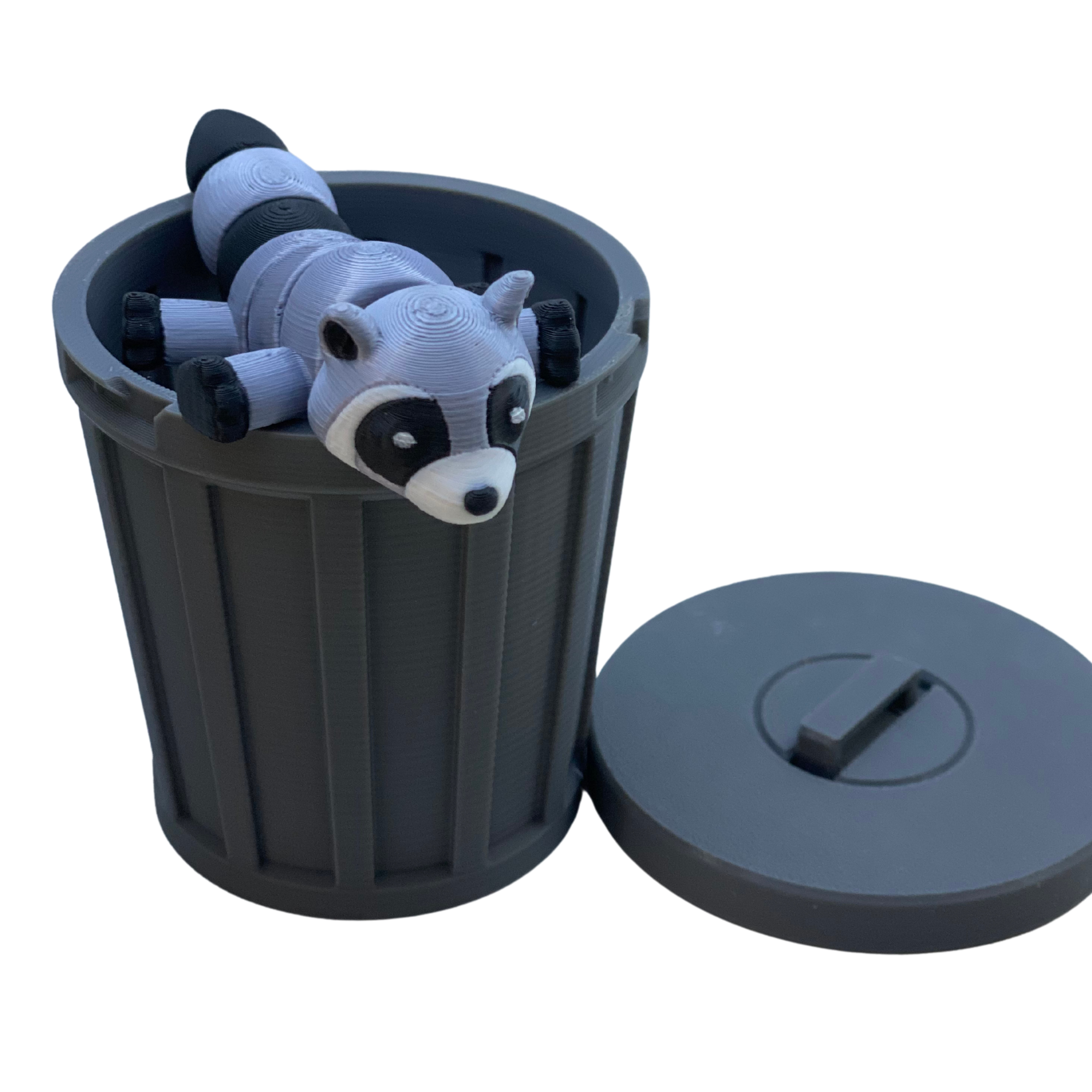 Trash Panda Buddy – Articulated Raccoon Toy with Trash Can – 3D Printed Collectible