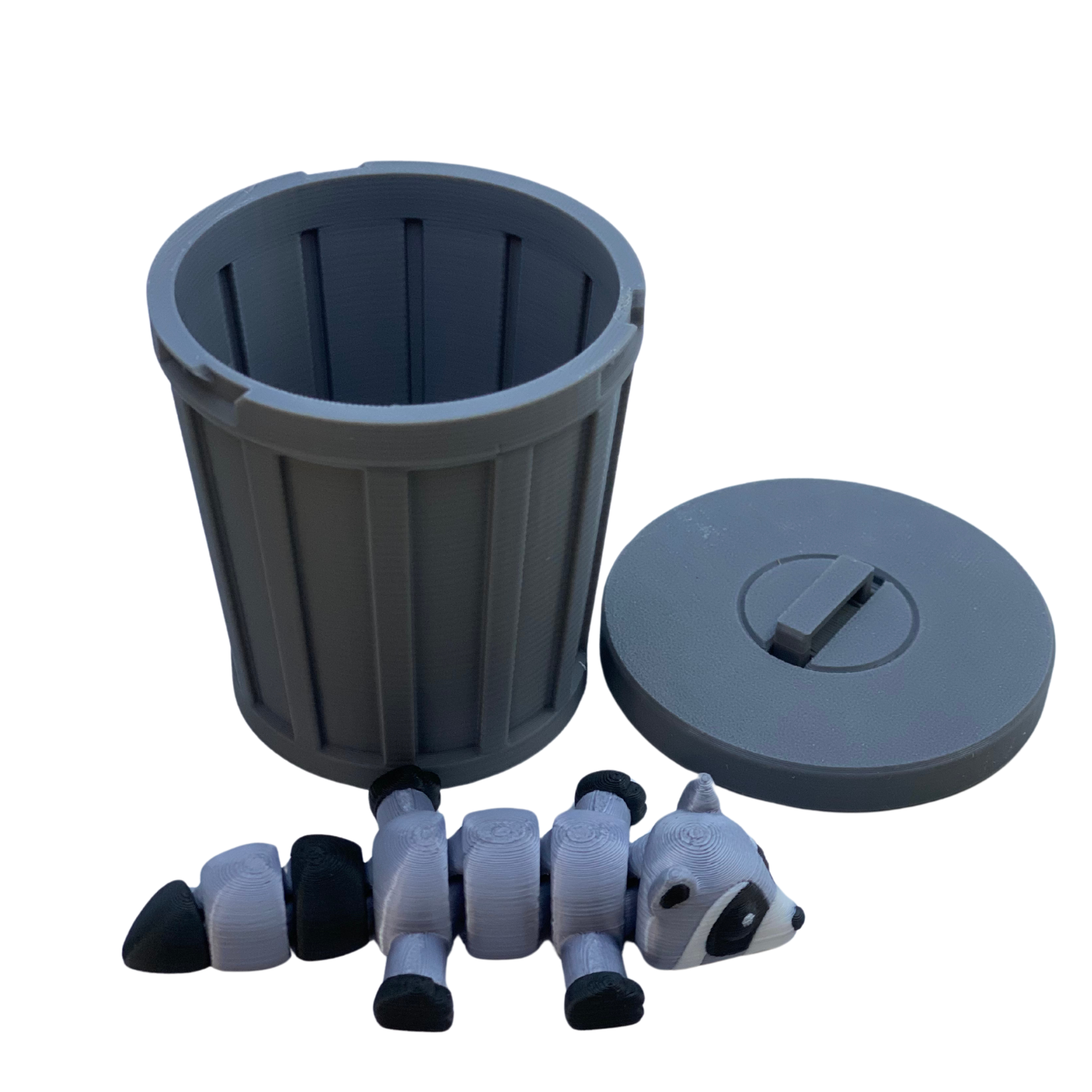 Trash Panda Buddy – Articulated Raccoon Toy with Trash Can – 3D Printed Collectible