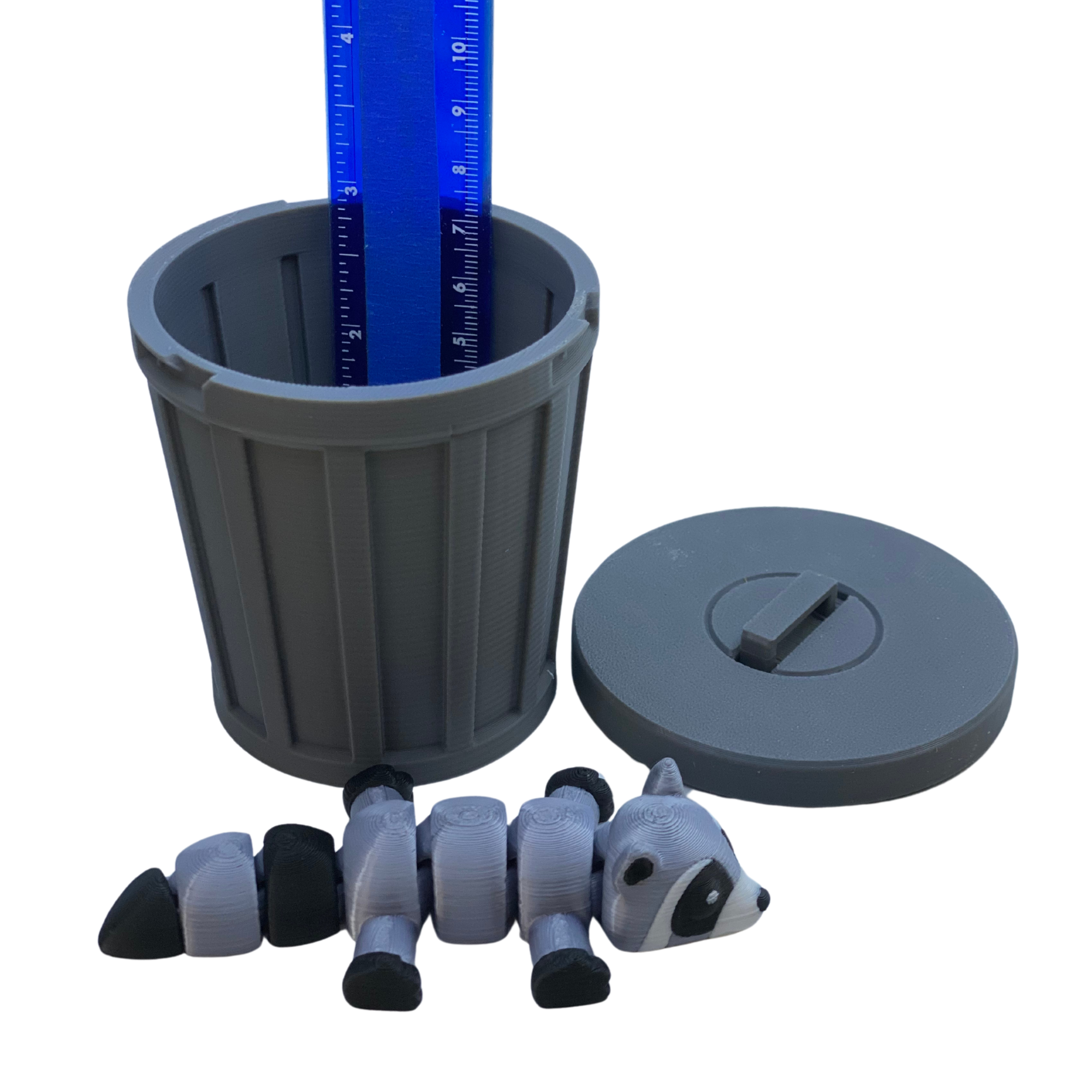 Trash Panda Buddy – Articulated Raccoon Toy with Trash Can – 3D Printed Collectible