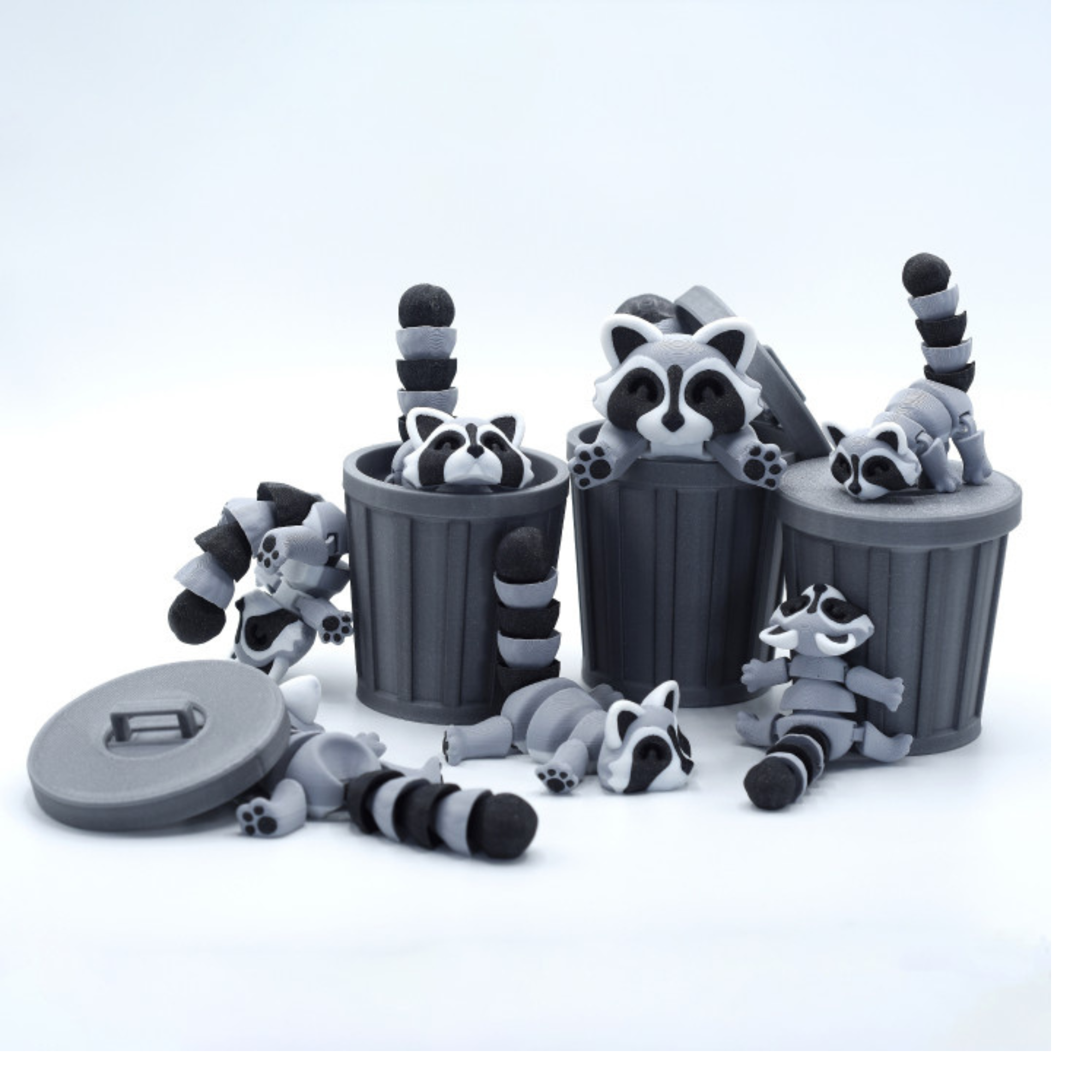 Mini Trash Can with Articulated Raccoon – 3D Printed Decorative Desk Bin – Fun Movable Trash Panda Collectible – BuildInk (Small - 2.5" Trash Can, 4.3" Raccoon)