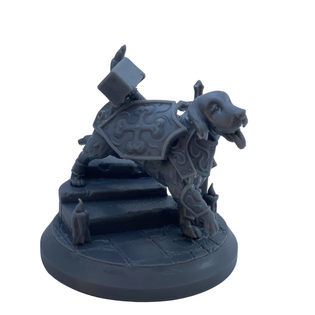 BuildInk 3D Printed Dog Paladin Miniature – 75mm Fantasy Resin Model with Scenic Base – Unpainted Gray for Painting – Tabletop RPG & Collector Display