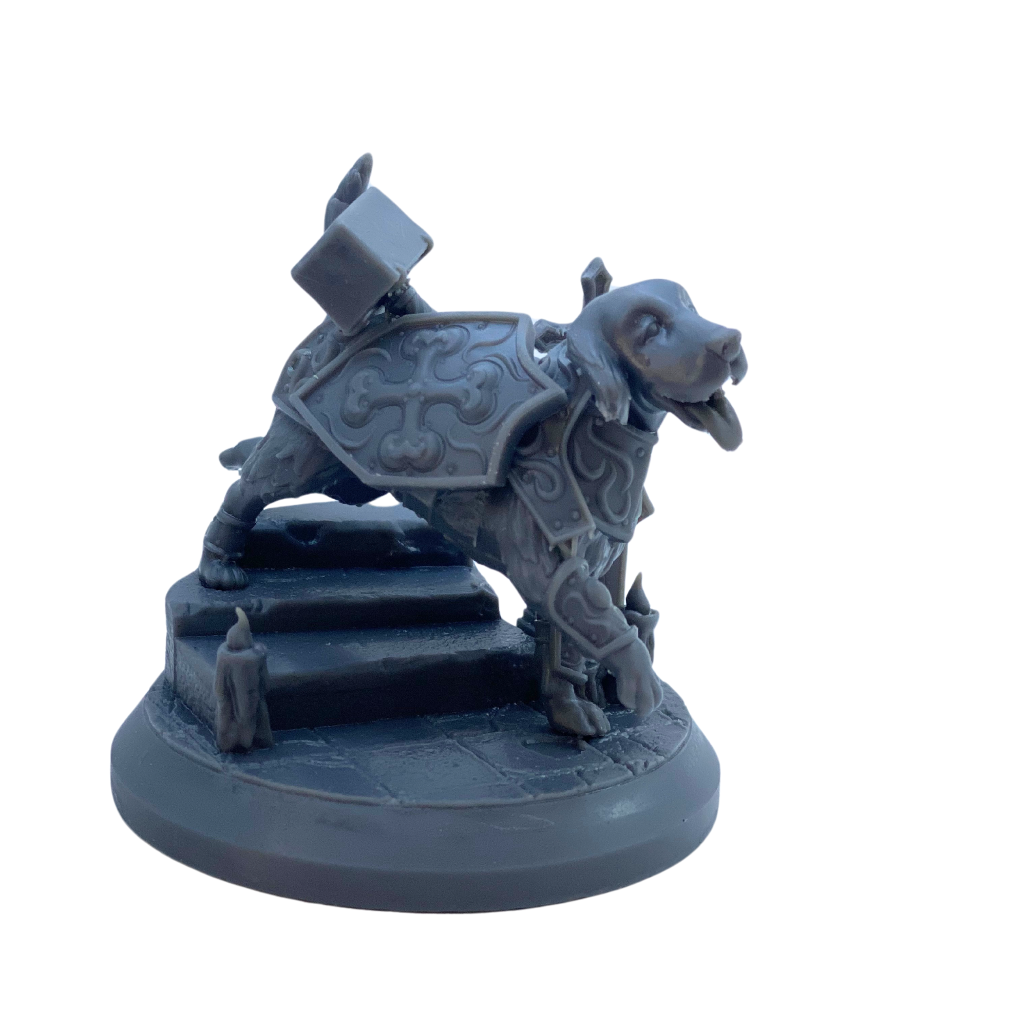 BuildInk 3D Printed Dog Paladin Miniature – 75mm Fantasy Resin Model with Scenic Base – Unpainted Gray for Painting – Tabletop RPG & Collector Display