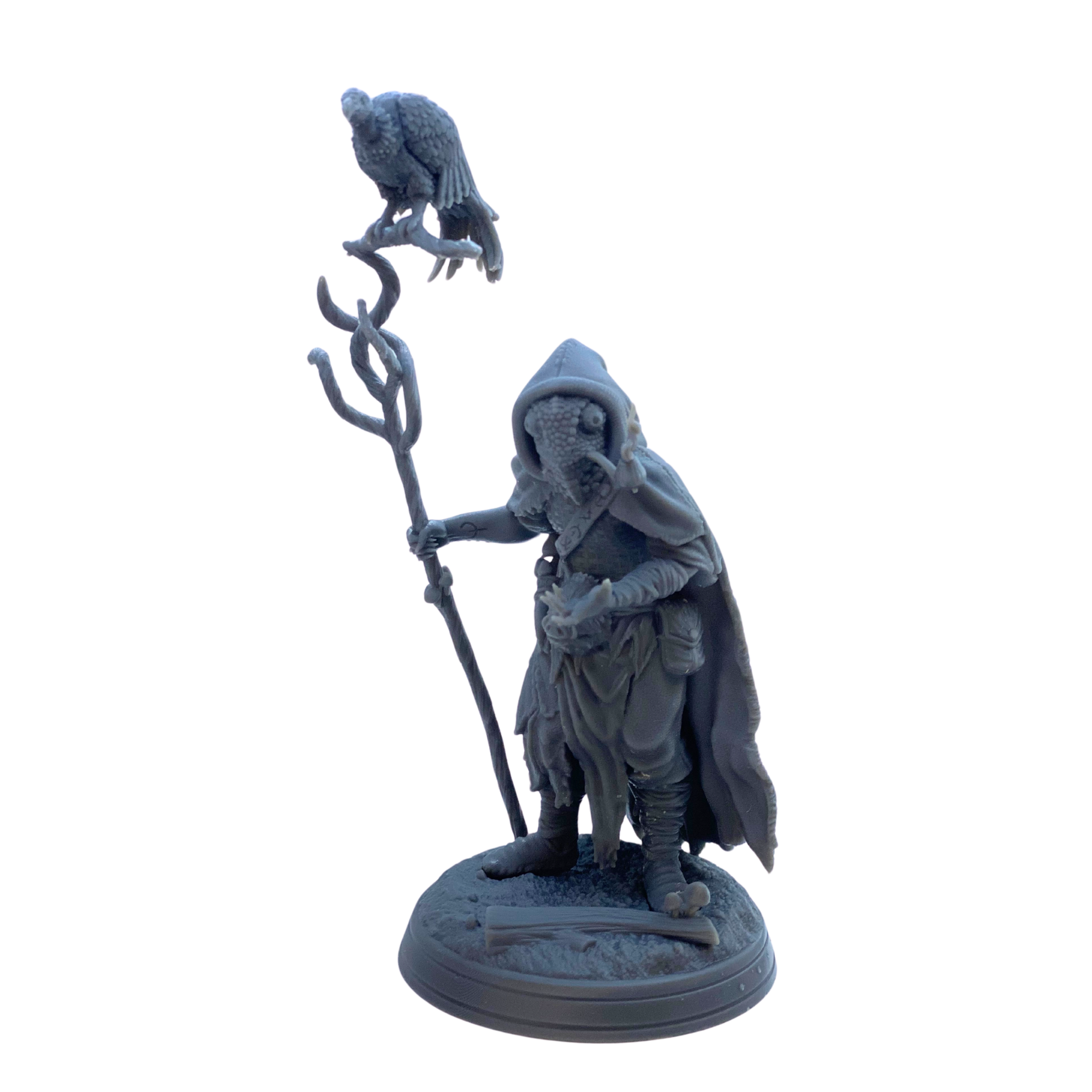 BuildInk 3D Printed Lizardfolk Druid Miniature – 75mm Resin Fantasy Model – Unpainted Gray