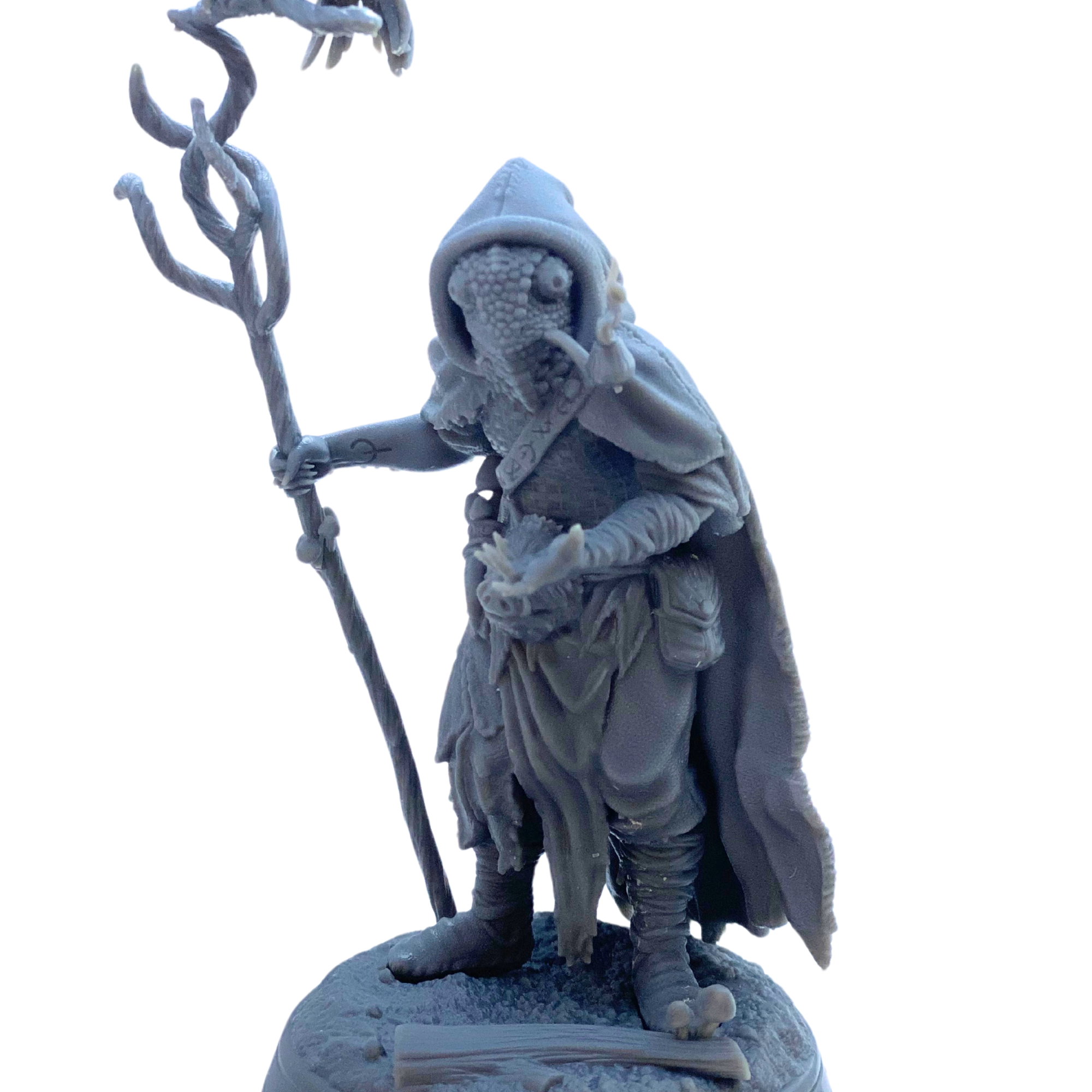 BuildInk 3D Printed Lizardfolk Druid Miniature – 75mm Resin Fantasy Model – Unpainted Gray