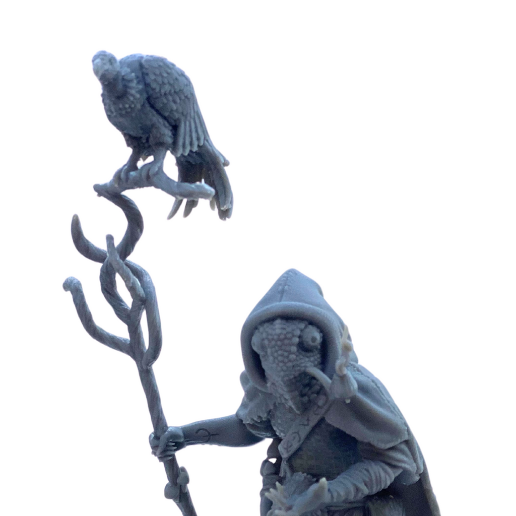 BuildInk 3D Printed Lizardfolk Druid Miniature – 75mm Resin Fantasy Model – Unpainted Gray