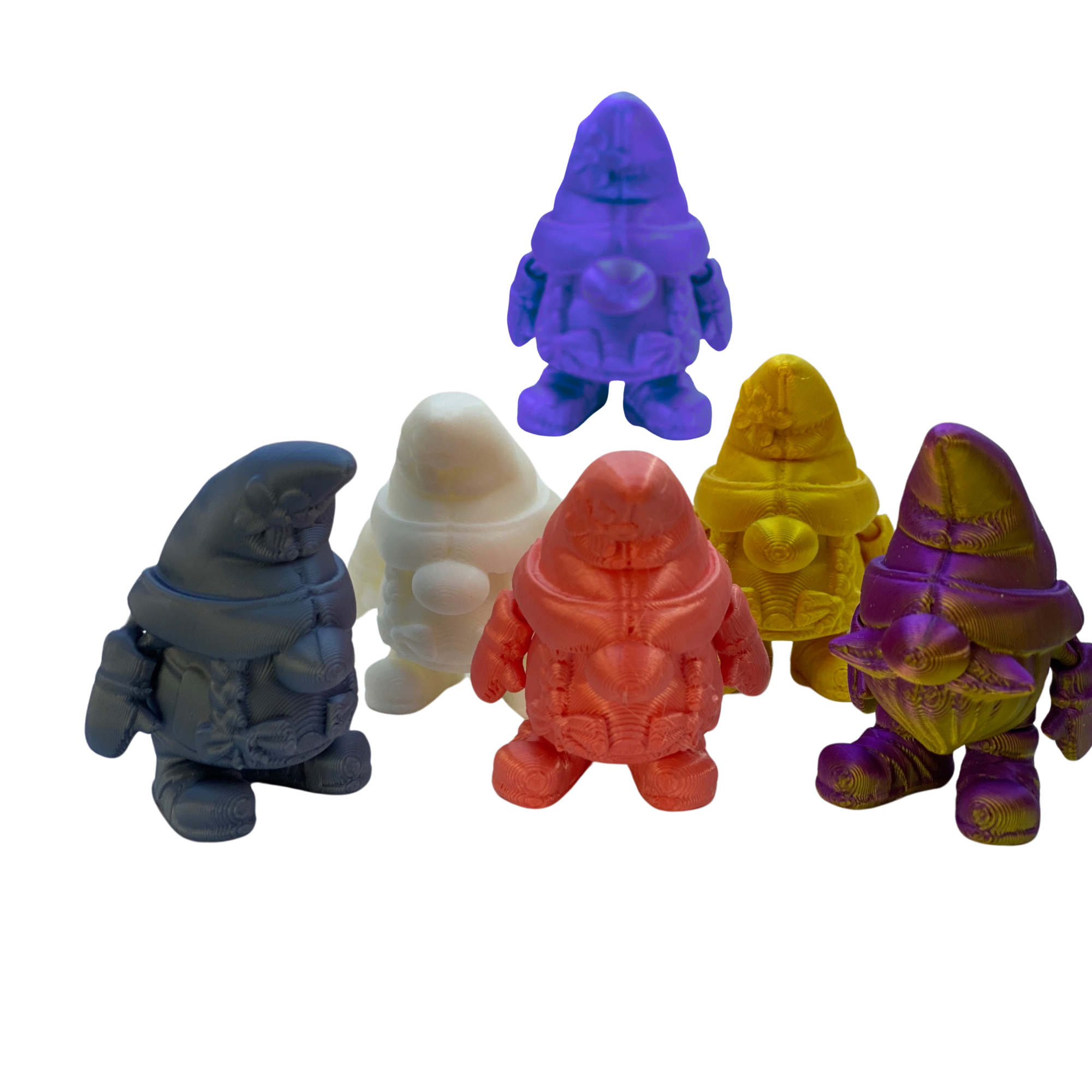 BuildInk™ Mini Space Gnome Set – 6 Articulated Figures – Colorful 3D Printed Collectibles