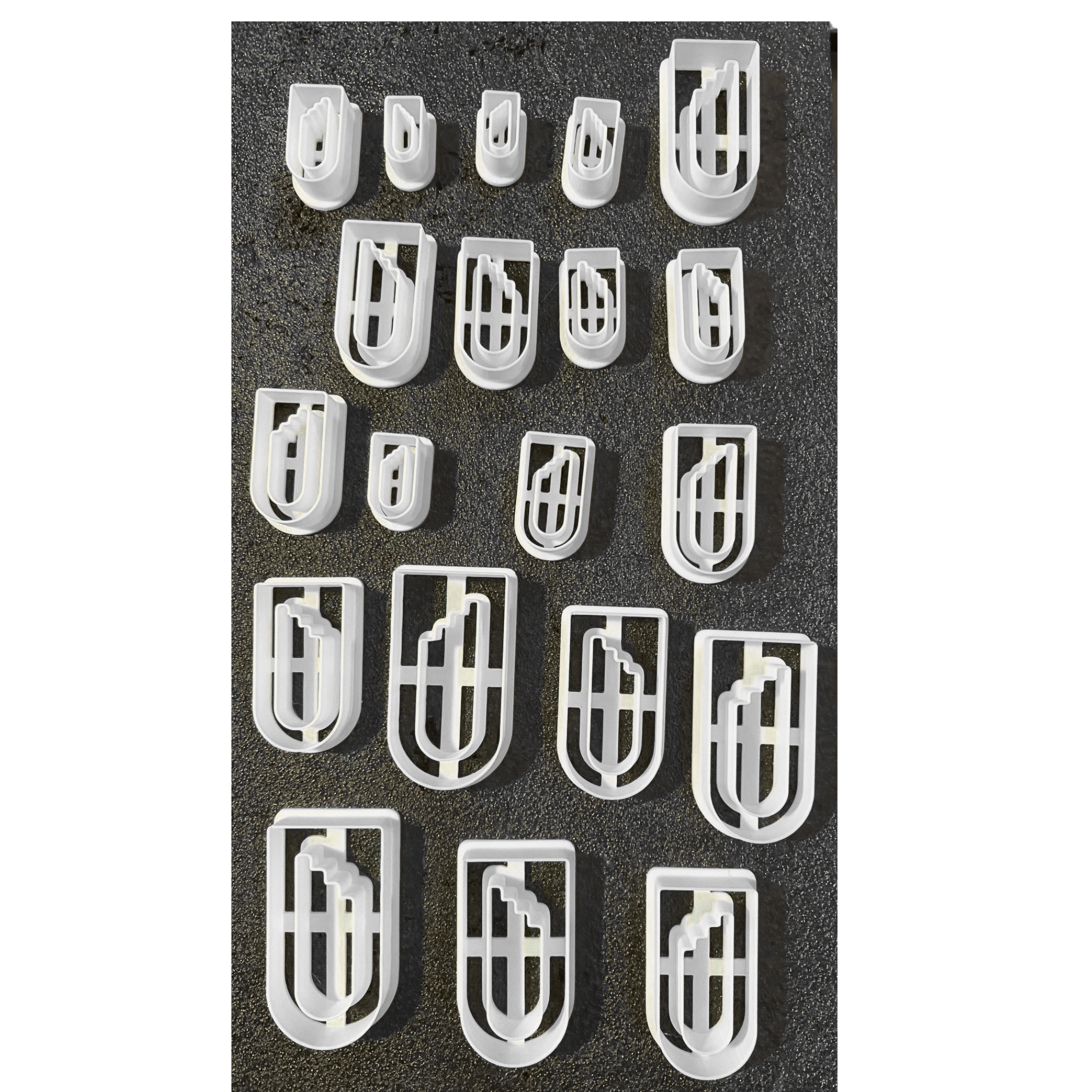 BuildInk™ Arch Polymer Clay Cutter Set – 20 PCS with Mirror Sizes – 2cm to 6.5cm – 3D Printed with Sharp 0.4mm Edge – for Earrings, Crafts, and DIY Projects – White PLA