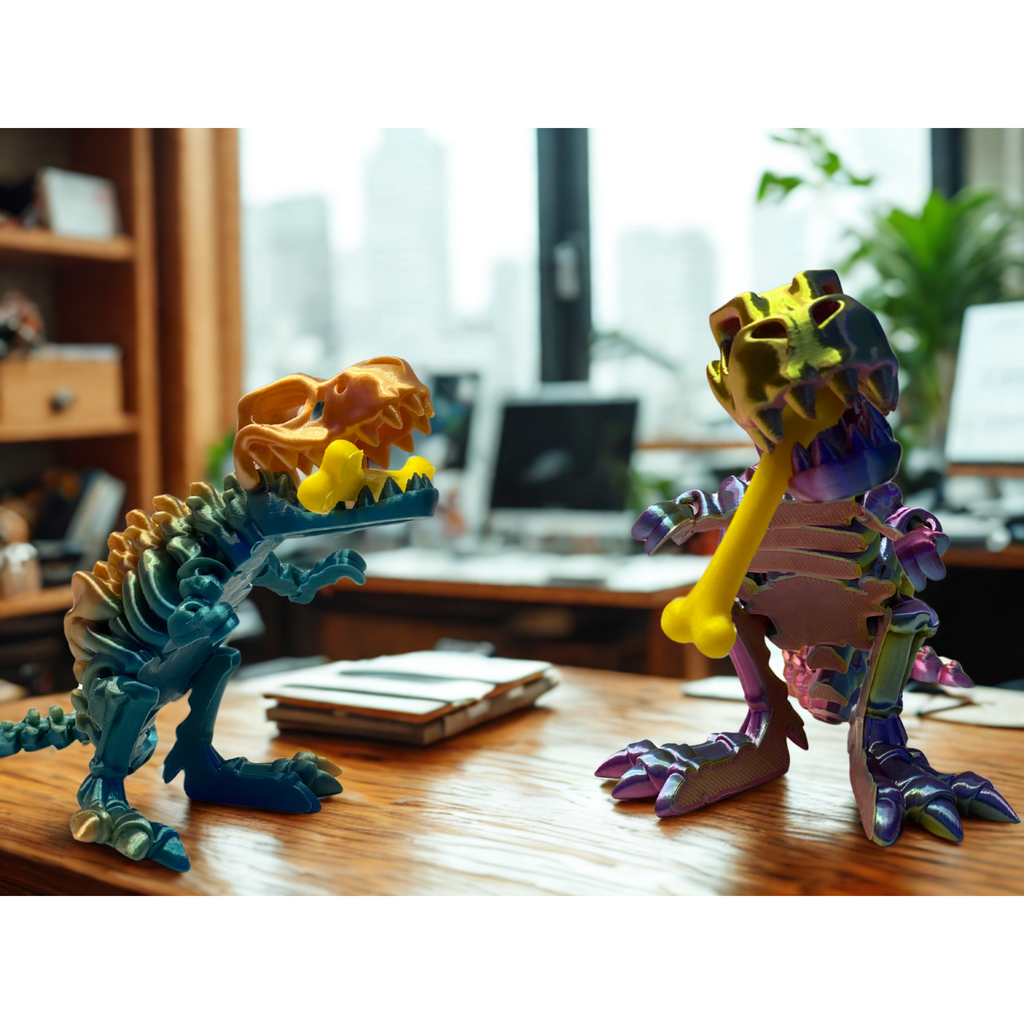 3D Printed Articulated T-Rex Skeleton – 10" & 8" – Multicolor or Solid Options