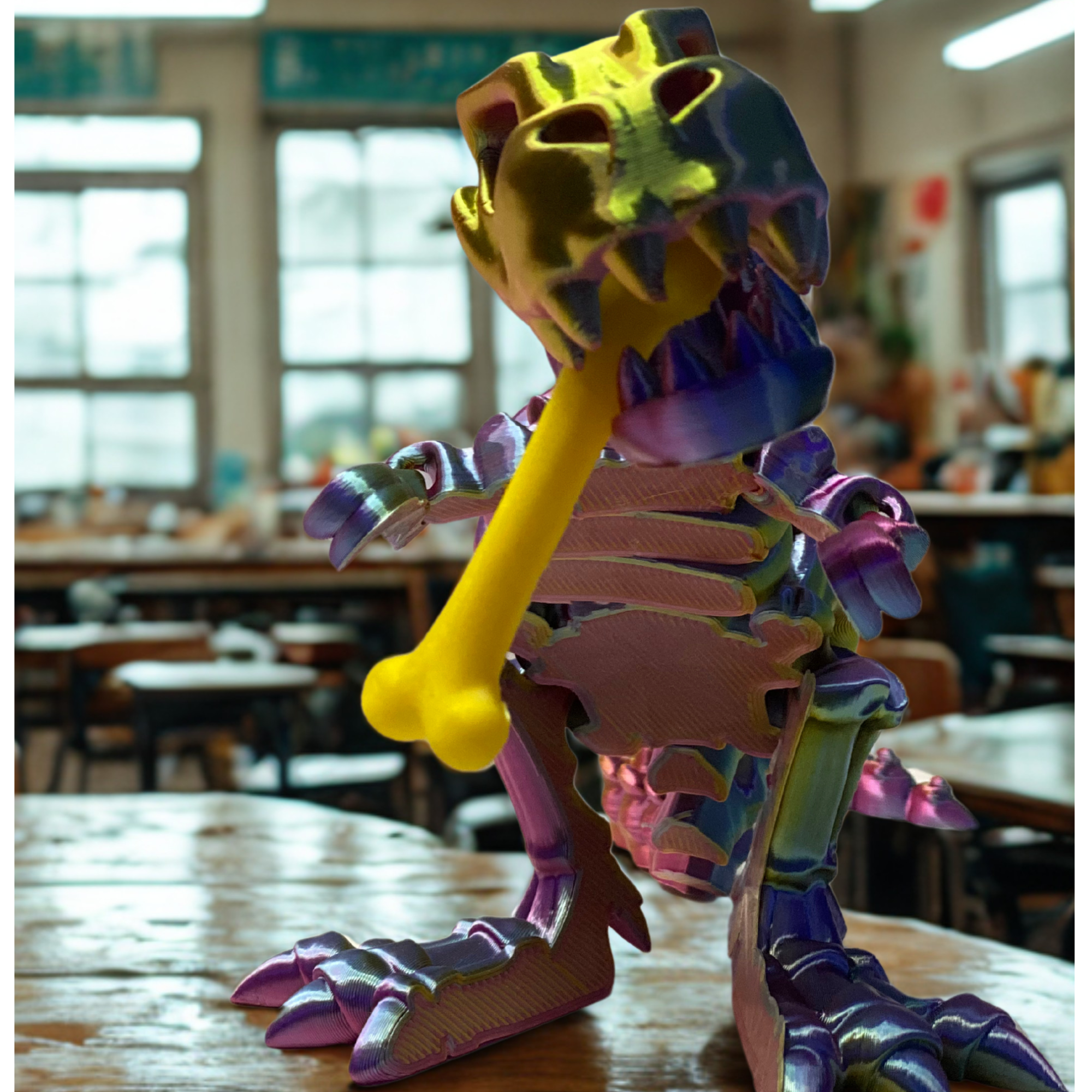 3D Printed Articulated T-Rex Skeleton – 10" & 8" – Multicolor or Solid Options