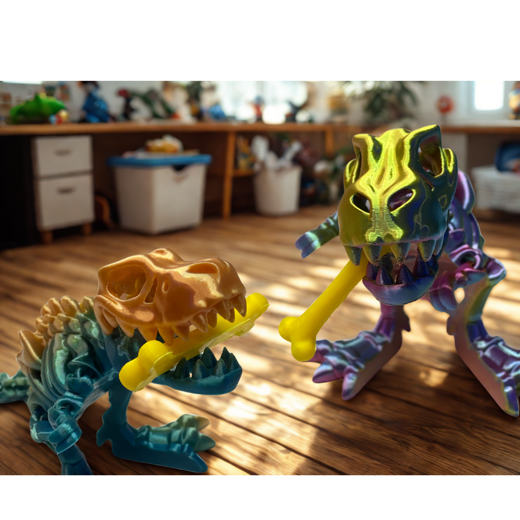 3D Printed Articulated T-Rex Skeleton – 10" & 8" – Multicolor or Solid Options