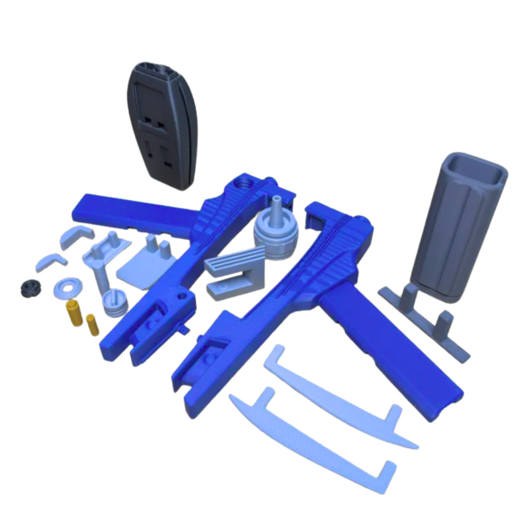 3D Printed Sci-Fi Blaster Replica – Blue & Gray Prop Gun – Display or Cosplay Use