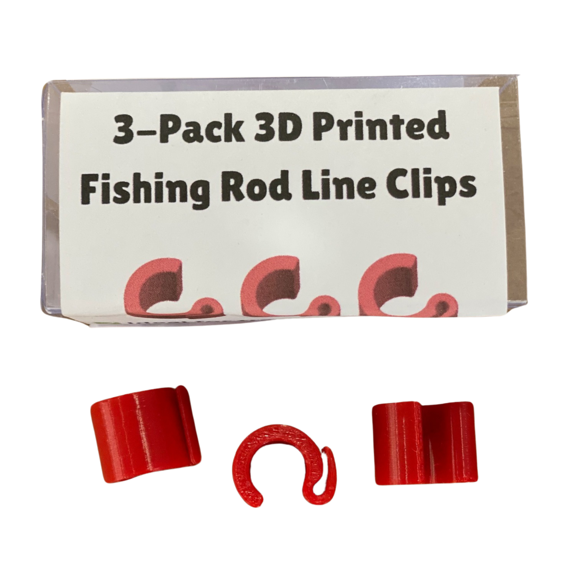 3-Pack 3D Printed Fishing Rod Line Clips – Red Snap-On Drop Shot Holders – Universal Fit