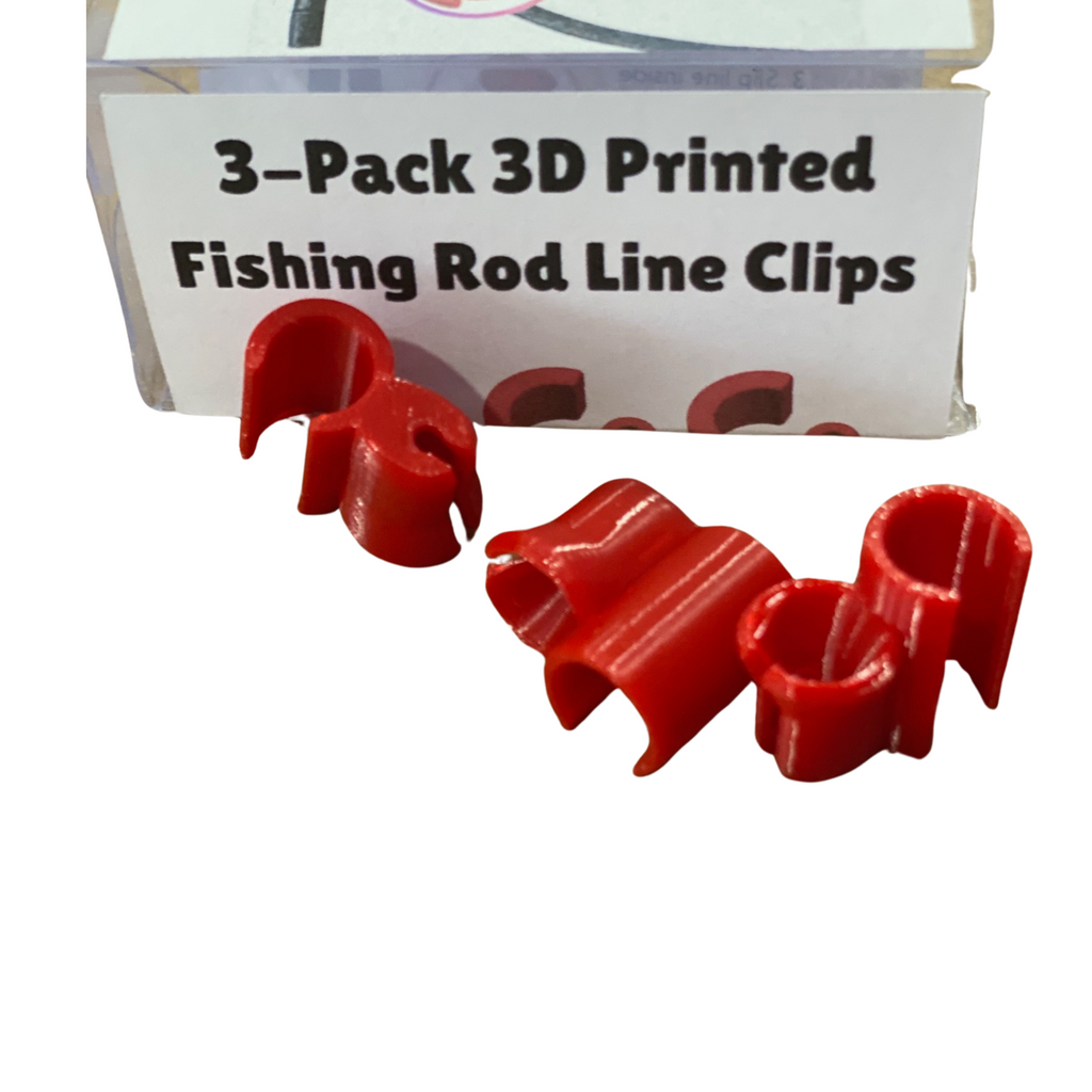 BuildInk™ Red PETG Rod Clip Set – 3-Pack Assorted Sizes – 3D Printed Fishing Pole Holders / Line Guides