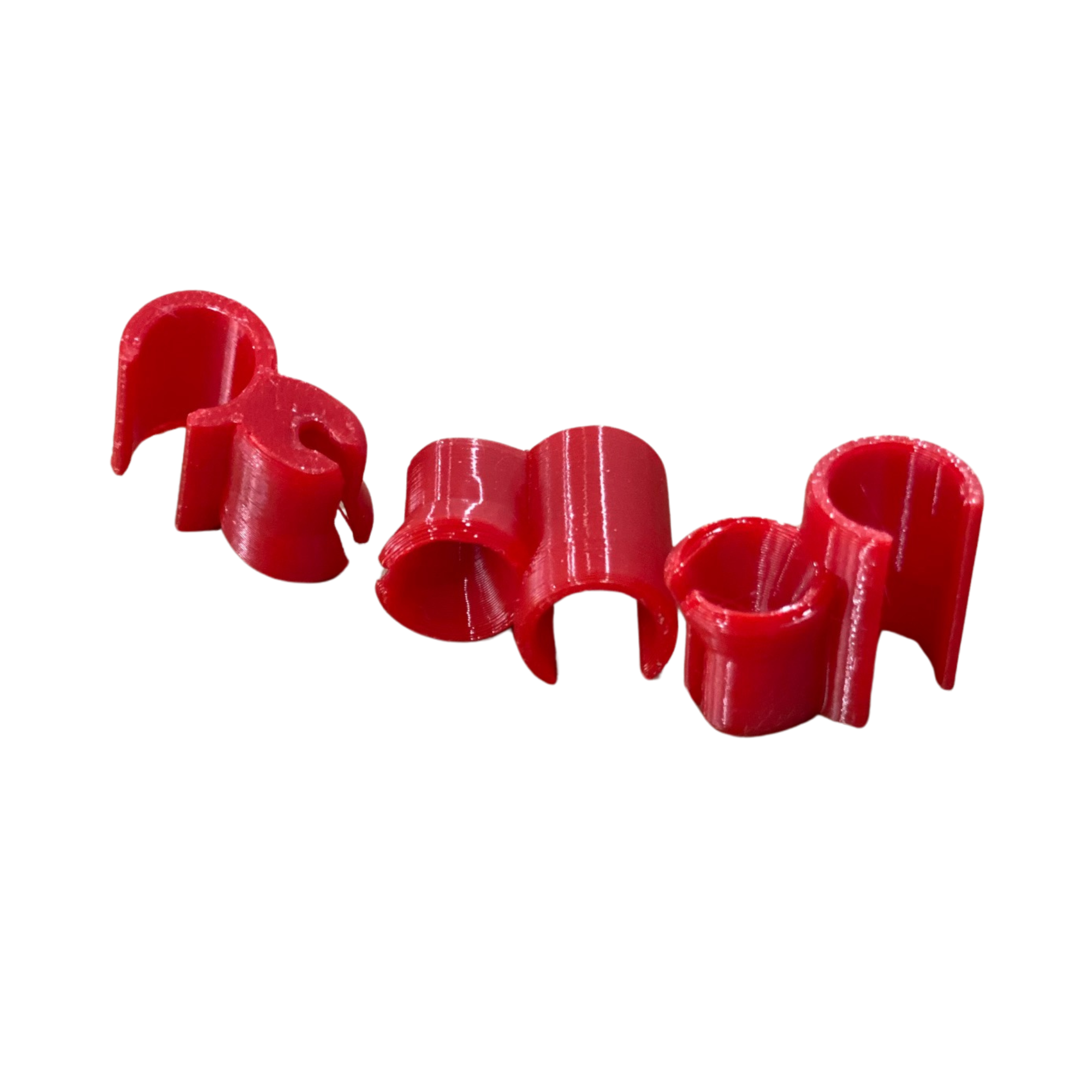 BuildInk™ Red PETG Rod Clip Set – 3-Pack Assorted Sizes – 3D Printed Fishing Pole Holders / Line Guides
