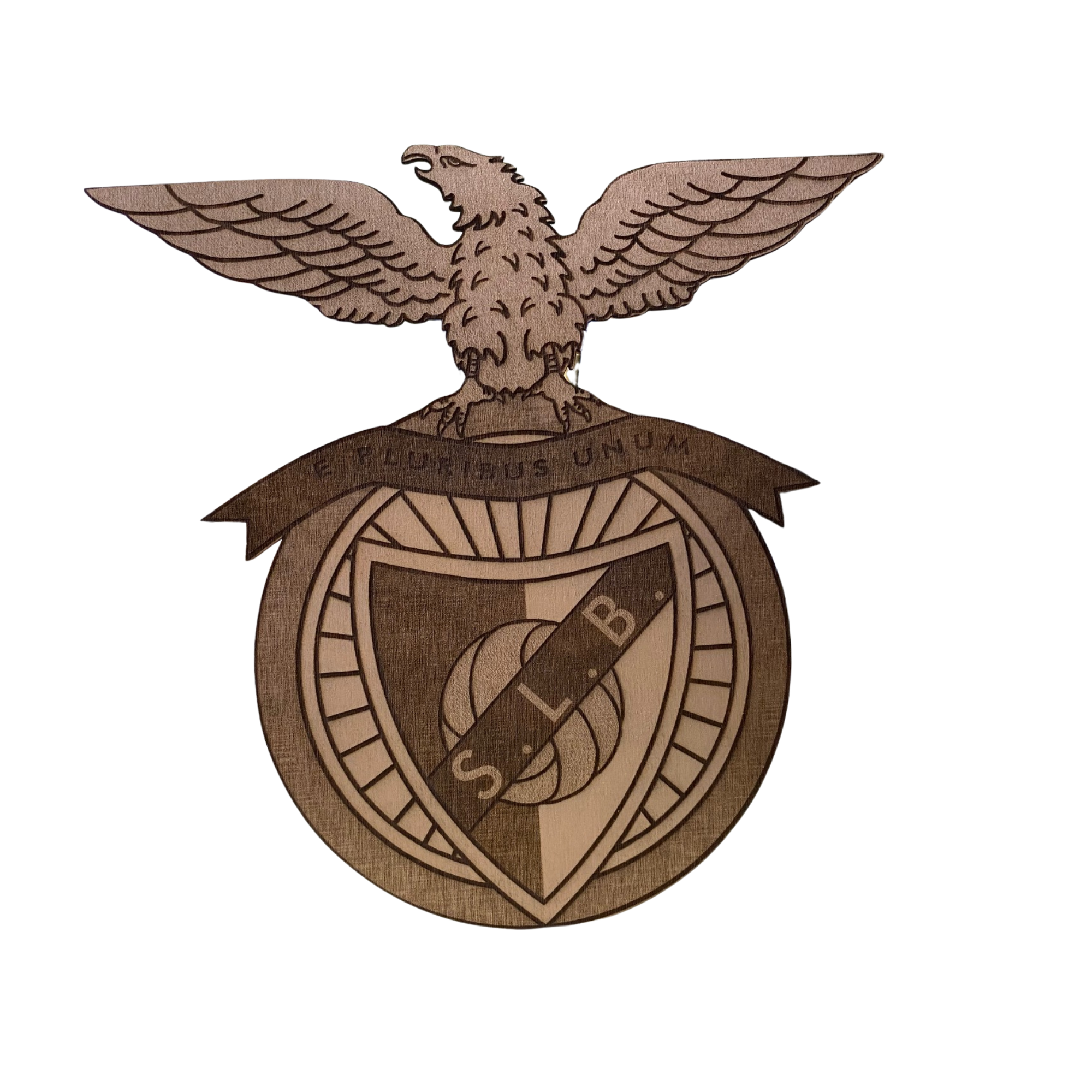 🦅 Benfica-Style Wood Crest Plaque – Eagle "E Pluribus Unum" Laser-Etched Fan Art – 9.5" x 9.75" x 3mm