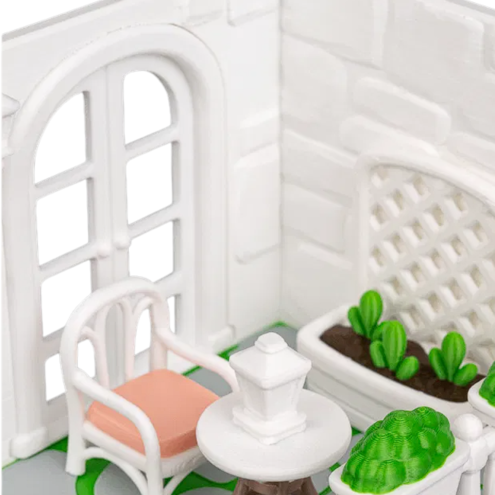 Tiny Balcony Miniature Garden Decor – 3D Printed Diorama – 10.4 cm Tall