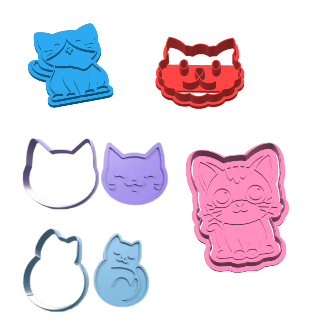 Cute Cat Cookie Cutter Set of 5 – Kawaii Kitty Cookie Mold – 3D Printed Baking Cutter Stamp – Fondant Biscuit Mold